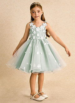 Azazie Junebug Robe Demoiselle D'honneur Fillette Robe Princesse en Tulle Dentelle Ivoire Agave image6