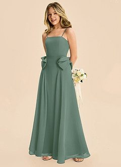 Azazie Nyah Junior A-Linie Plissee Chiffon Kleid Eukalyptus image4