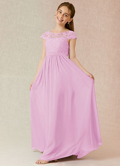 Azazie Silvermist Junior Candy Pink A-Line Pleated Chiffon Dress image3