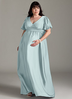 Azazie Verna vestidos de dama de honor de maternidad Vestido de Corte En A Volante Hasta el suelo Satén Elástico image8