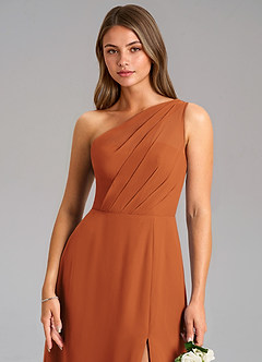 Azazie Phaedra Bridesmaid Dresses Cinnamon A-Line One Shoulder Chiffon Dress image8