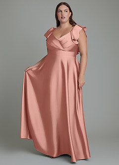 Azazie Leilani Bridesmaid Dresses Rosette A-Line Ruched Stretch Satin Dress image10