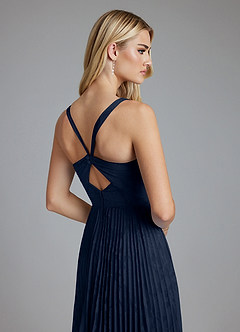 Azazie Mirella Final Sale Dusty Blue A-Line Pleated Floral Burnout Dress image2