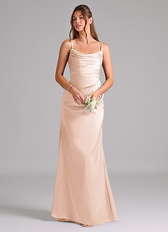 Azazie Lucille Vestidos de damas de honor Vestido de Rosa Rubor de Satén Elástico de Corte Sirena Convertible con Sin tirantes image7