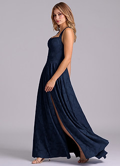 Azazie Francis Bridesmaid Dresses Dark Navy A-Line Corset Floral Burnout Dress image5