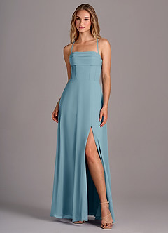 Azazie Carolyn Bridesmaid Dresses Moody Blue A-Line Pleated Chiffon Dress image1