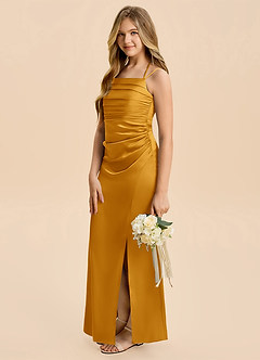 Azazie Nova Junior Butterscotch A-Line Pleated Stretch Satin Dress image4