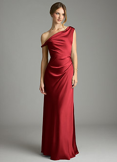 Azazie Emerson Bridesmaid Dresses Scarlet Mermaid Off the Shoulder Stretch Satin Dress image3