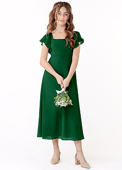 Azazie Bondi Junior Linia A Marszczony Szyfon Długość herbaty Młodsza druhna Sukienka image1