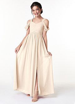 Azazie Lianne Junior White Alabaster A-Line Off the Shoulder Chiffon Dress image1