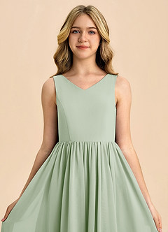 Azazie Hathaway Junior Dusty Sage A-Line Bow Chiffon Dress image6
