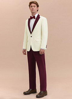 front Adrian Burgundy Shawl Lapel Structured Stretch Tuxedo Suit