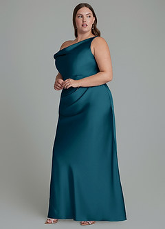 Azazie Emerson Bridesmaid Dresses Ink Blue Mermaid Off the Shoulder Stretch Satin Dress image10