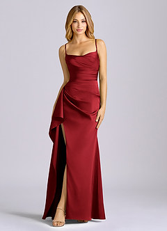 Azazie Sarai Brautjungfernkleider Etui Korsett Stretch-Satin Kleid Scharlachrot image3