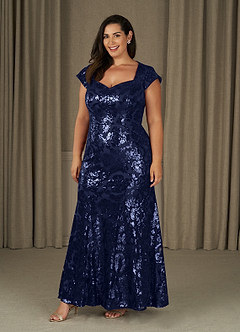 Azazie Korinna Mother of the Bride Dresses Dark Navy Mermaid Sequins Dress image6