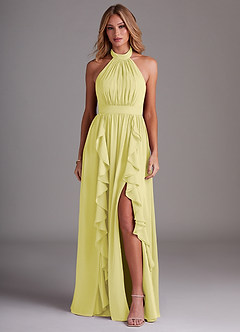 Azazie Avary Brautjungfernkleider A-Linie Plissee Chiffon Kleid Zitronensorbet image1