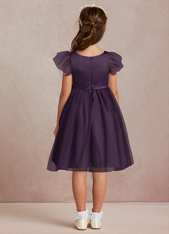Azazie Midna Flower Girl Dresses Plum A-Line with Sleeves Tulle Dress image2