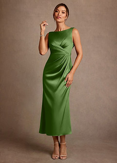 Azazie Mazhe Mère de la mariée Robes Robe Trapèze en Satin extensible Plissée Basilic image1