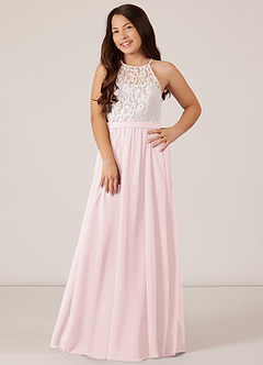 Azazie Fahari Junior Abito A-Line in Chiffon Pizzo Rosa Rossore image2