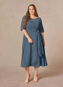 Azazie Naomi Mother of the Bride Dresses Neptune A-Line Boatneck Pleated Chiffon Dress image12