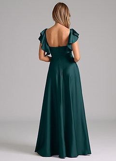 Azazie Leilani Bridesmaid Dresses Pine A-Line Ruched Stretch Satin Dress image2