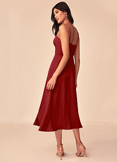 Azazie Dottie Bridesmaid Dresses Pomegranate A-Line Stretch Satin Dress image5