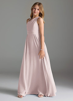 Azazie Dallas Junior A라인 주름진 쉬폰 플로어 길이 주니어 신부 들러리 드레스 image4