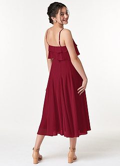 Azazie Ensley Junior Burgundy A-Line Pleated Chiffon Dress image6