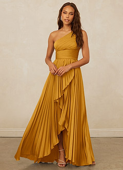 Christian Siriano Bridal for Azazie 1008 Bridesmaid Dresses Butterscotch A-Line One Shoulder Stretch Satin Dress image5