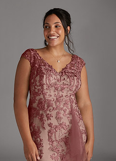 Azazie Melena Mother of the Bride Dresses Desert Rose Champagne Mermaid Lace Tulle Dress image9