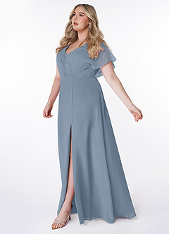 Azazie Rylee Bridesmaid Dresses Dusty Blue A-Line Pleated Chiffon Dress image8