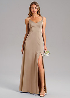 Azazie Talina Brautjungfernkleider A-Linie Stretch-Satin Kleid Taupe image1