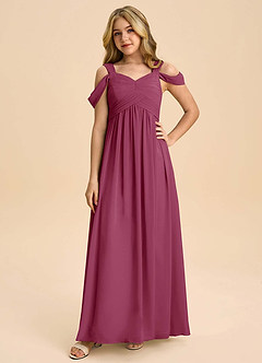 Azazie Lianne Junior Mulberry A-Line Off the Shoulder Chiffon Dress image3