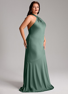 Azazie Lorena Brautjungfernkleider Meerjungfrau-Linie Plissee Stretch-Satin Kleid Eukalyptus image11