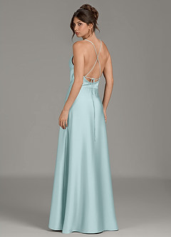 Azazie Eris Brautjungfernkleider Eine Linie Plissee Stretch-Satin Kleid Seegrün image2