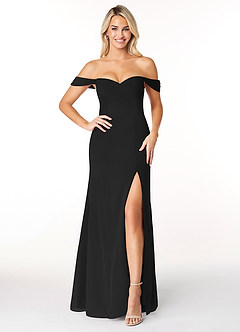 Azazie Joretta Robes de demoiselle d'honneur Robe Trapèze Convertible en Mousseline de soie Encolure en Forme de Cœur Noir image1