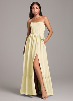 Azazie Kailee At-home Try On Dresses Dusty Blue A-Line with Pockets Chiffon Dress image1