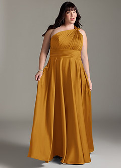 Azazie Charlize Jurken voor bruidsmeisjes Jurk van Stretch Satijn met A-lijn One-shoulder Boterbabbelaar image11