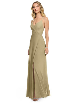 Azazie Davis Bridesmaid Dresses Moss Green A-Line V-Neck Chiffon Dress image3