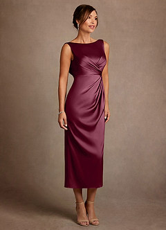 Azazie Mazhe 신부의 어머니 드레스 A라인 주름진 스트레치 새틴 티 길이 드레스 image4