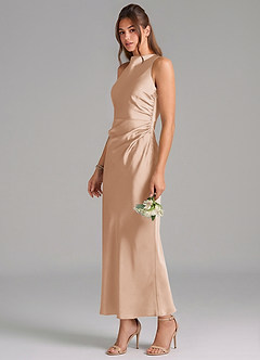 Azazie Evadne Bridesmaid Dresses English Rose Sheath Pleated Stretch Satin Dress image1