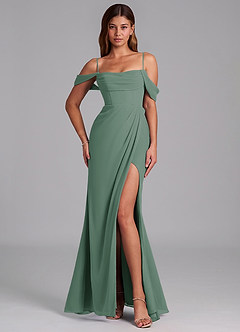 Azazie Johana Bridesmaid Dresses Eucalyptus Mermaid Off the Shoulder Chiffon Convertible Dress image4