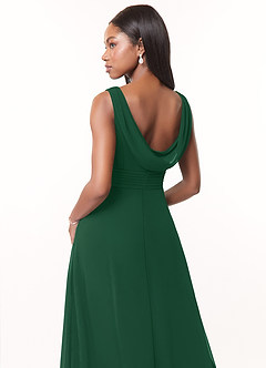 Azazie Karina Bridesmaid Dresses Dark Green A-Line Pleated Chiffon Dress image4