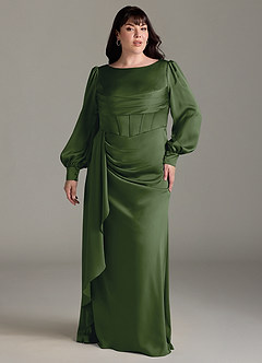 Azazie Raye Robes de demoiselle d'honneur Robe Sirène en Satin extensible Manche longue Genévrier image7