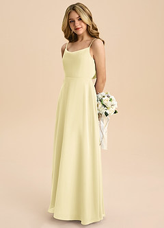 Azazie Shale Junior Lemon Sorbet A-Line Bow Chiffon Dress image6