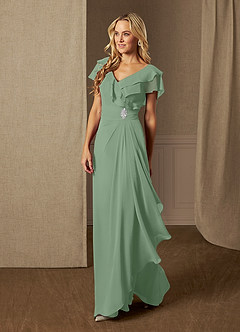 Azazie Snapdragon Kleider für die Brautmutter A-Linie V-Hals Gerüscht Chiffon Kleid Matcha image3