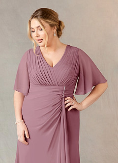Azazie Carson Mother of the Bride Dresses Vintage Mauve A-Line V-Neck Lace Chiffon Dress image10