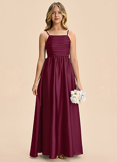 Azazie Kai Junior Mulberry A-Line Pleated Stretch Satin Dress image1