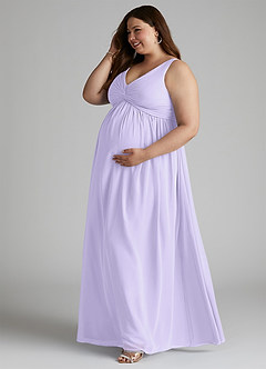 Azazie Yetta Maternity Bridesmaid Dresses A-Line V-Neck Gathered Chiffon Floor-Length Dress image10