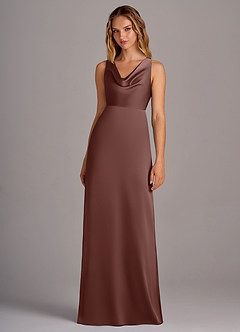 Azazie Wrenlee Bridesmaid Dresses Espresso A-Line Stretch Satin Dress image4